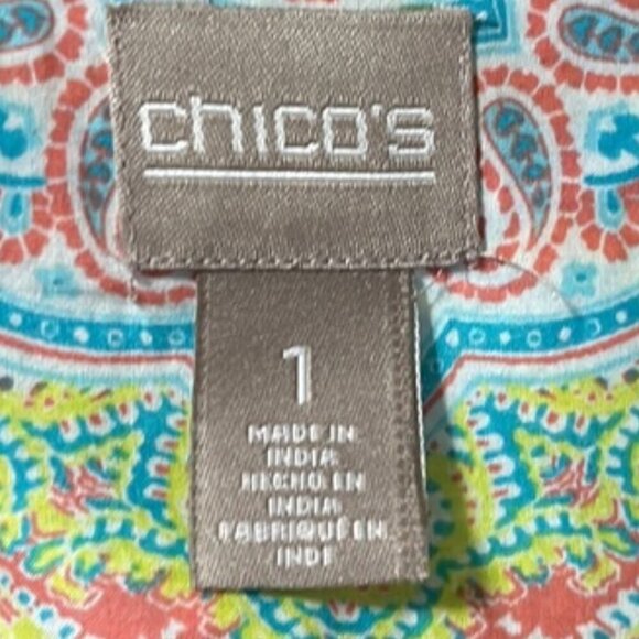 NWOT Chico's Multi Color Paisley Button Down Collared Shirt 3/4 Sleeve Cotton - Picture 9 of 11